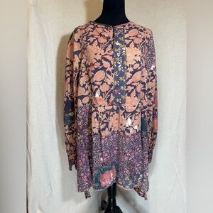 Magnolia Pearl Love Co. NWT European Cotton Printed Top 1775 Stone Rose OS